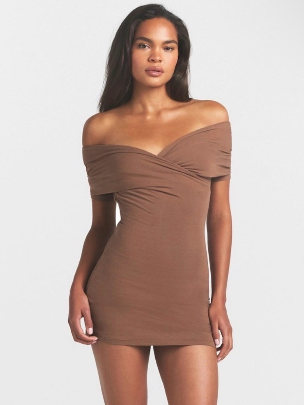 SKIMS Cotton Jersey Wrap Dress Jasper Brown NWT